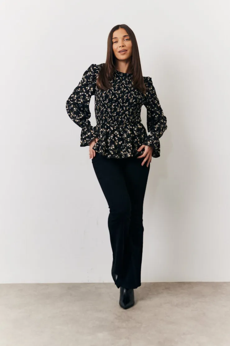 Sale In the Style Black Floral Shirred Bust Blouse Multi