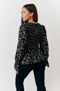 Sale In the Style Black Floral Shirred Bust Blouse Multi