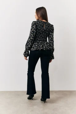 Sale In the Style Black Floral Shirred Bust Blouse Multi