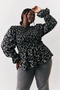 Sale In the Style Black Floral Shirred Bust Blouse Multi