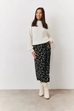 Clearance In the Style Black Floral Wrap Midi Skirt Multi