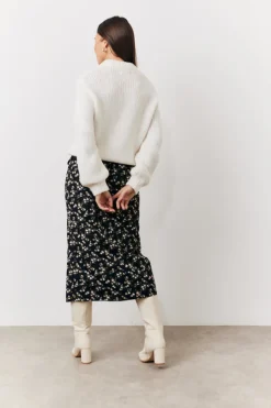 Clearance In the Style Black Floral Wrap Midi Skirt Multi