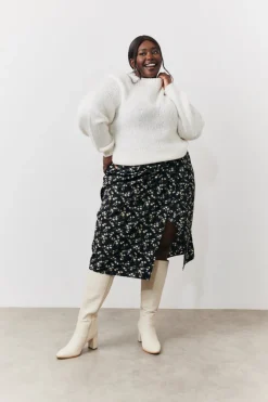 Clearance In the Style Black Floral Wrap Midi Skirt Multi