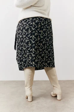 Clearance In the Style Black Floral Wrap Midi Skirt Multi