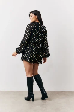 Online In The Style Foil Detail Chiffon Blouse Black