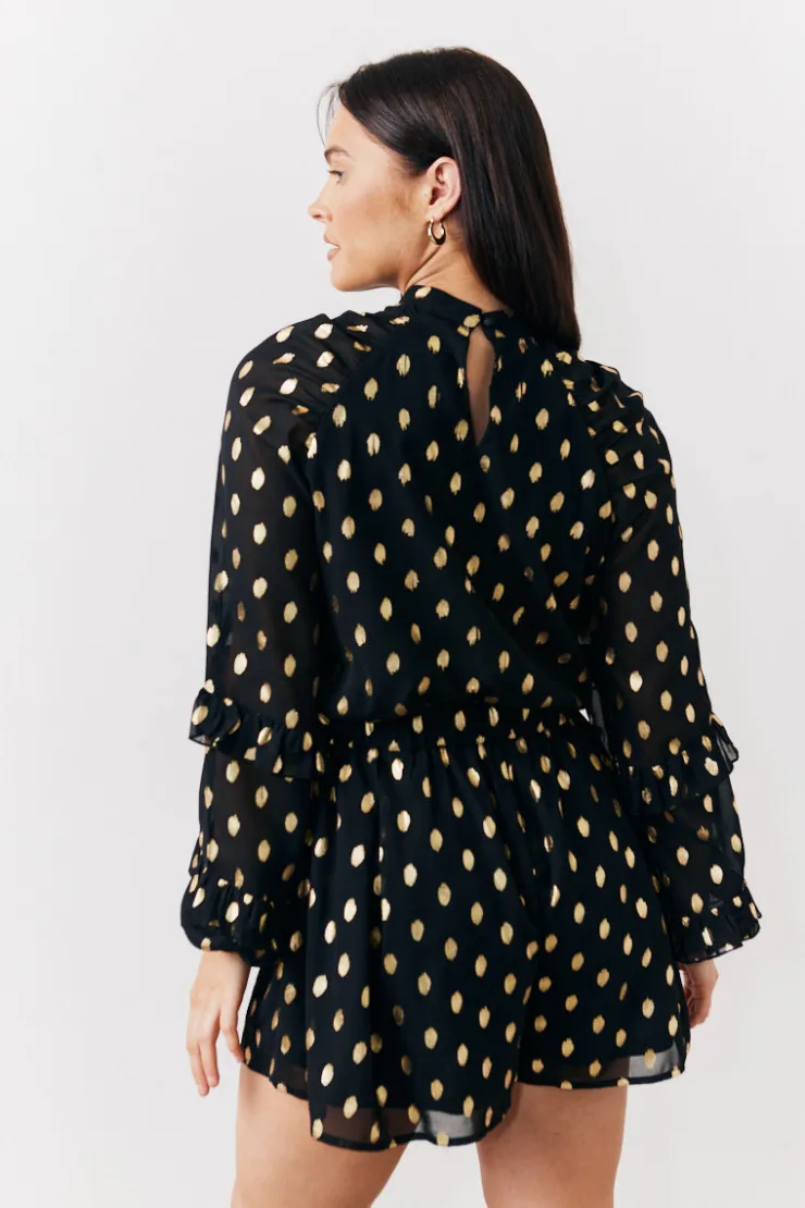 Online In The Style Foil Detail Chiffon Blouse Black