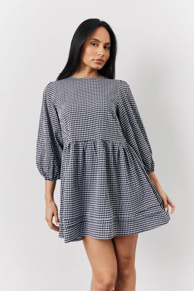 Discount In the Style Gingham Mini Smock Dress Black