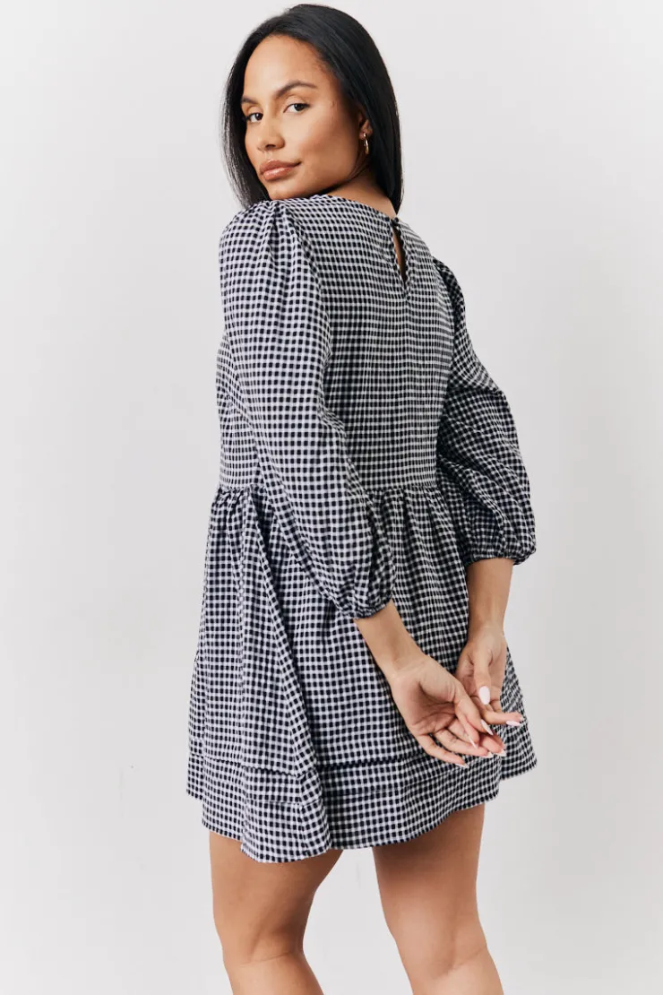 Discount In the Style Gingham Mini Smock Dress Black