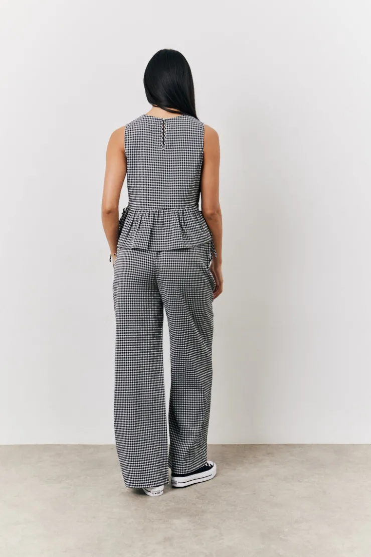 Clearance In The Style Gingham Wide Leg Trousers Black