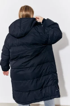 Clearance In the Style Hooded Longline Popper Puffer Coat Black