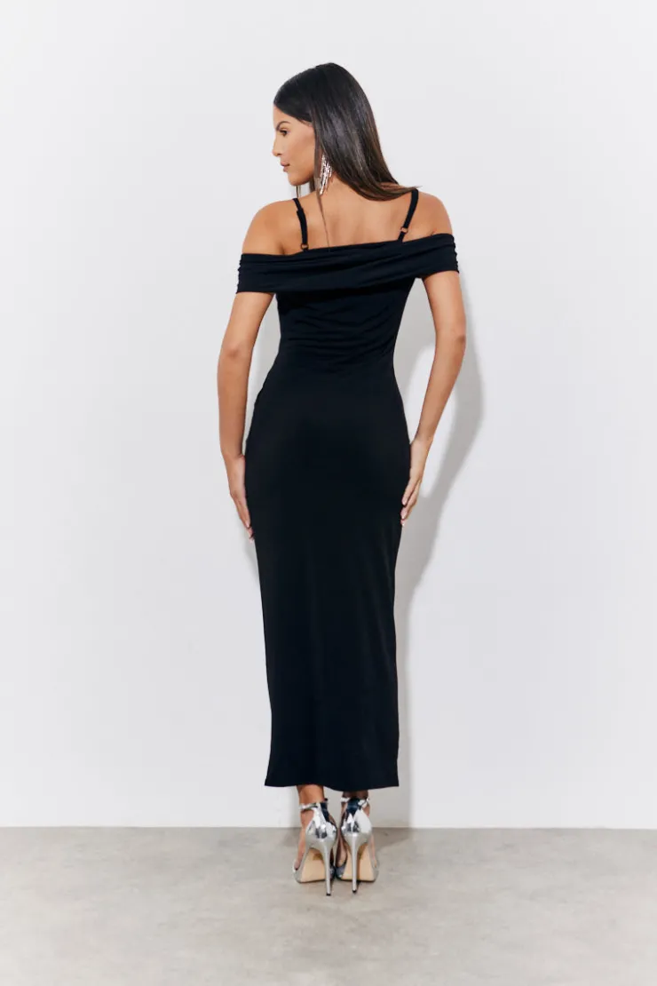 Outlet In the Style Magic Sculpting Strappy Bardot Midi Dress Black
