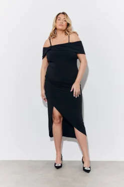 Outlet In the Style Magic Sculpting Strappy Bardot Midi Dress Black