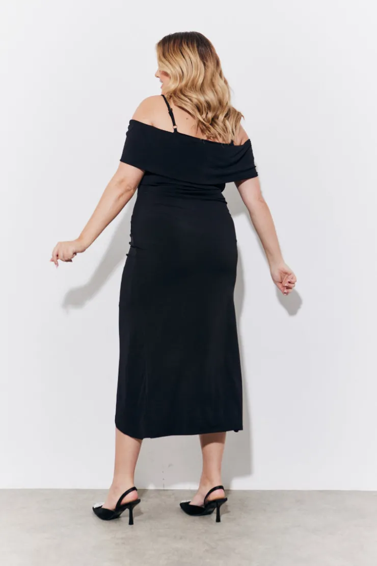 Outlet In the Style Magic Sculpting Strappy Bardot Midi Dress Black