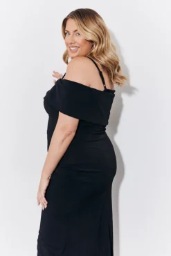 Outlet In the Style Magic Sculpting Strappy Bardot Midi Dress Black