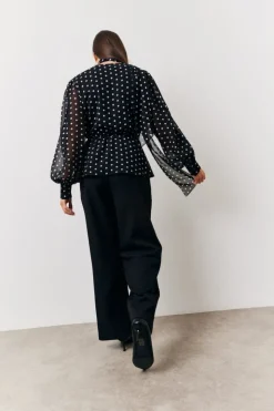 New In The Style Polka Dot Tie Neck Blouse Black