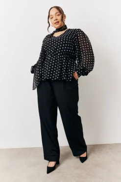 New In The Style Polka Dot Tie Neck Blouse Black