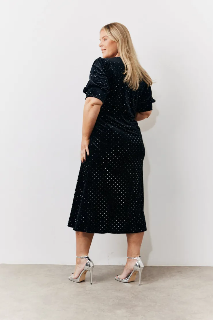 Online In the Style Puff Sleeve Studded Velour Midi Dress Black