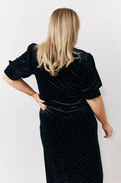 Online In the Style Puff Sleeve Studded Velour Midi Dress Black