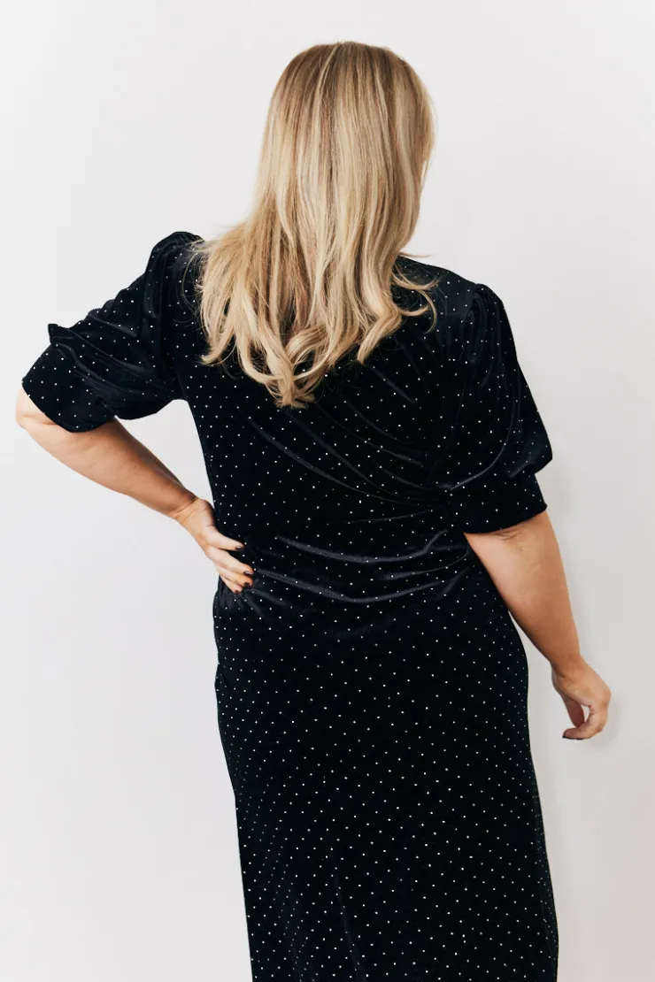 Online In the Style Puff Sleeve Studded Velour Midi Dress Black