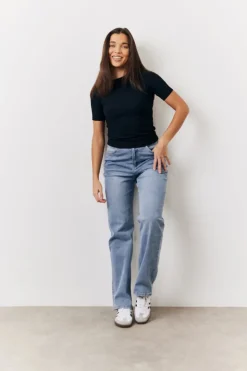 Clearance In The Style Ribbed Crew Neck Short Sleeve Top Black