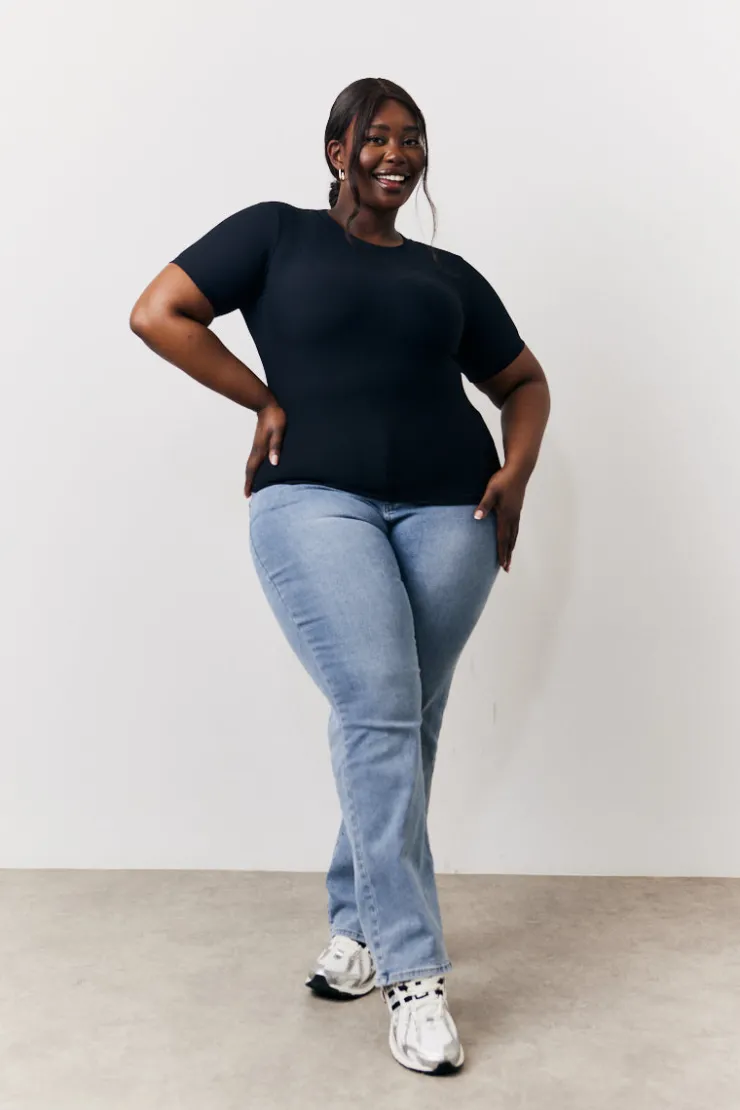 Clearance In The Style Ribbed Crew Neck Short Sleeve Top Black
