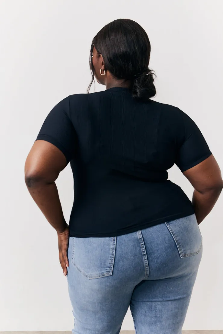 Clearance In The Style Ribbed Crew Neck Short Sleeve Top Black