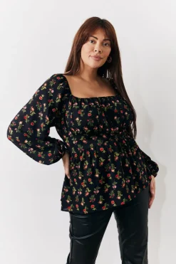 Sale In the Style Rose Print Smock Top Black