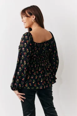 Sale In the Style Rose Print Smock Top Black