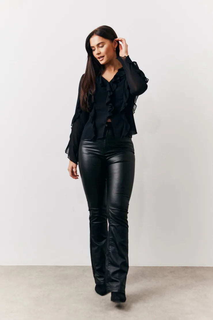 Hot In The Style Ruffle Chiffon Blouse Black