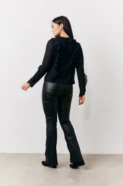 Hot In The Style Ruffle Chiffon Blouse Black