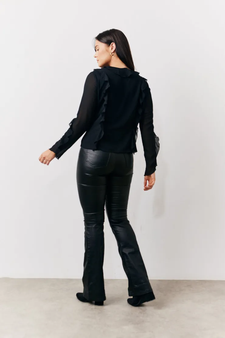 Hot In The Style Ruffle Chiffon Blouse Black