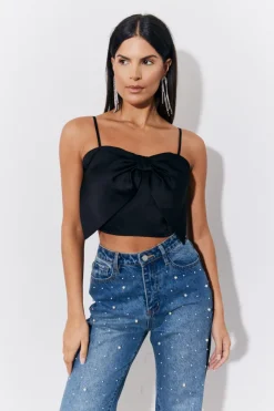 New In the Style Satin Bow Detail Cami Top Black