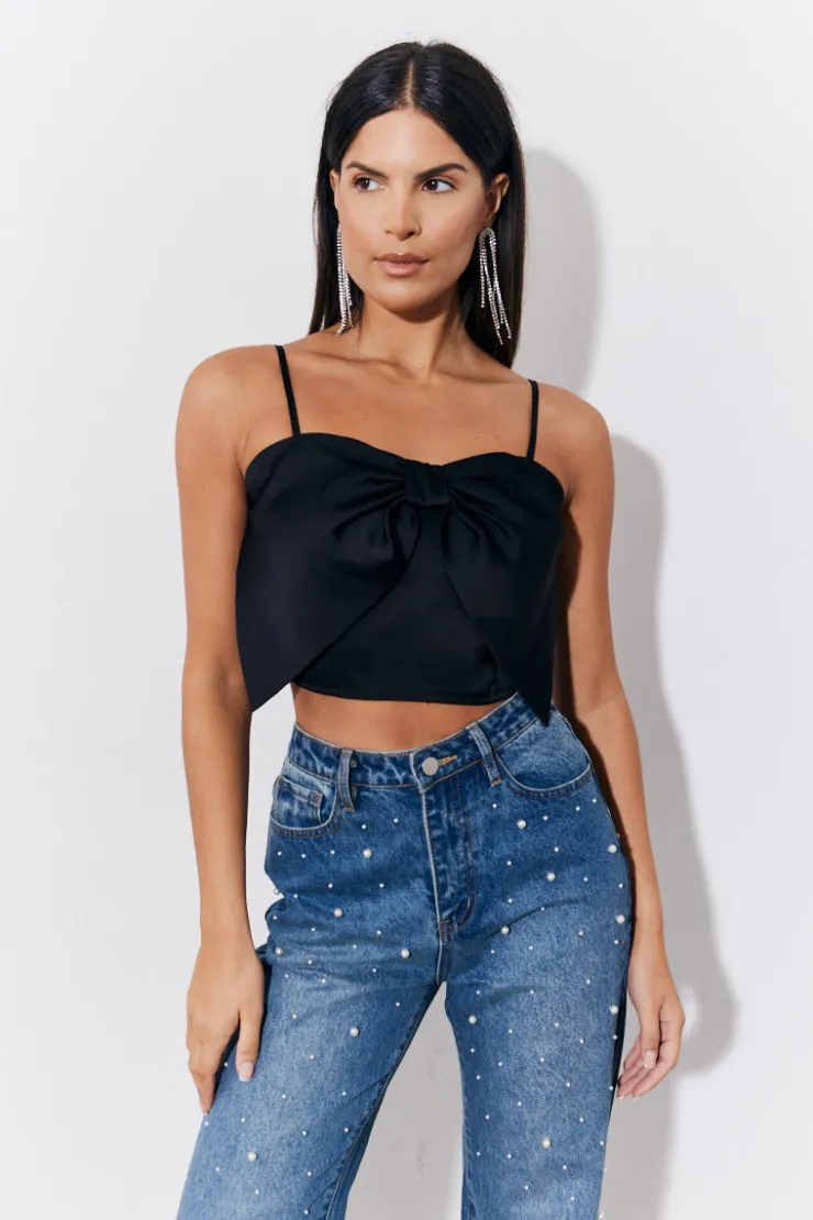 New In the Style Satin Bow Detail Cami Top Black