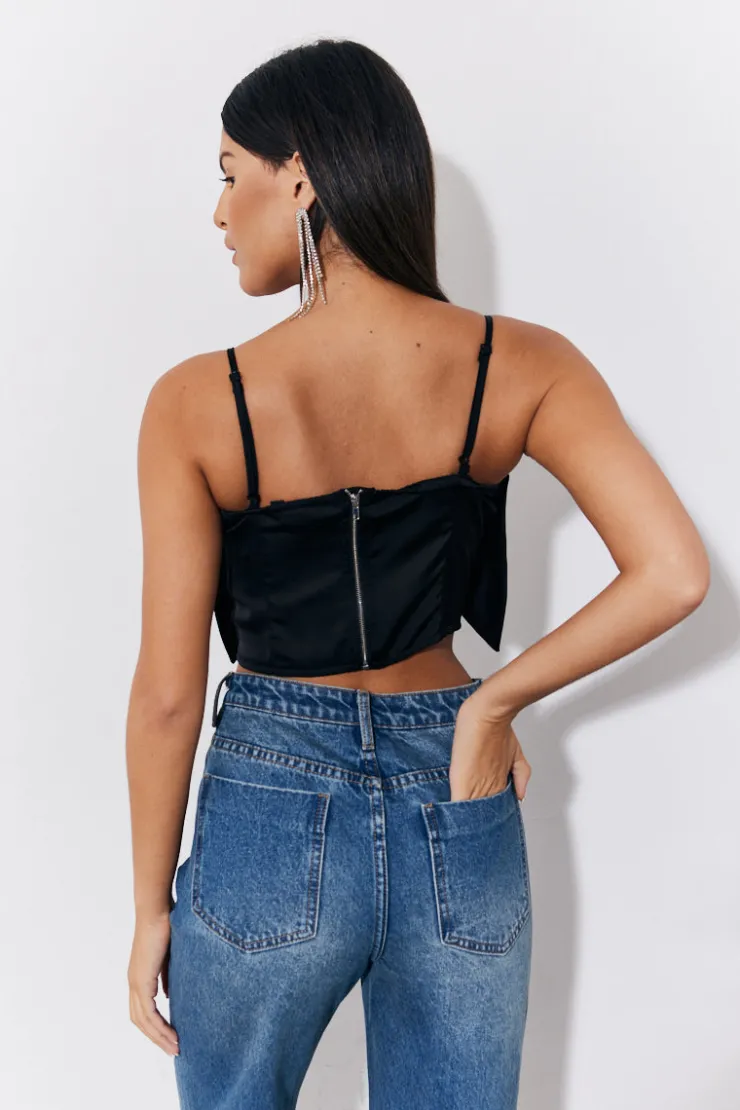 New In the Style Satin Bow Detail Cami Top Black