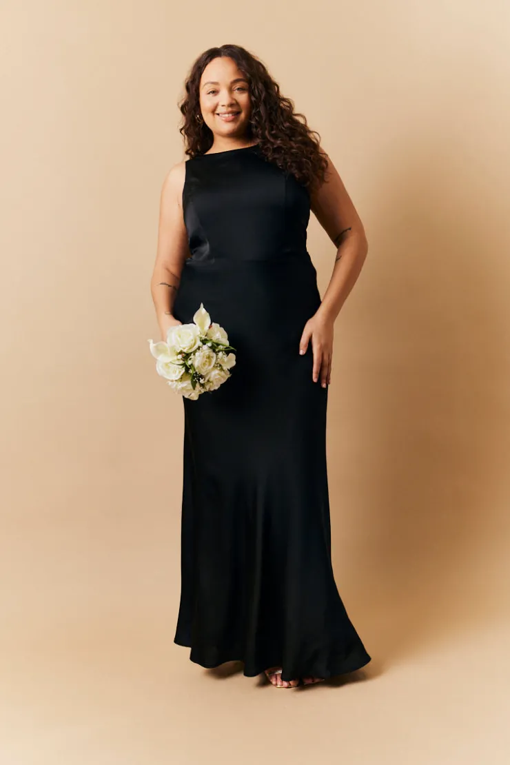 Hot In The Style Satin Cowl Back Maxi Dress Black