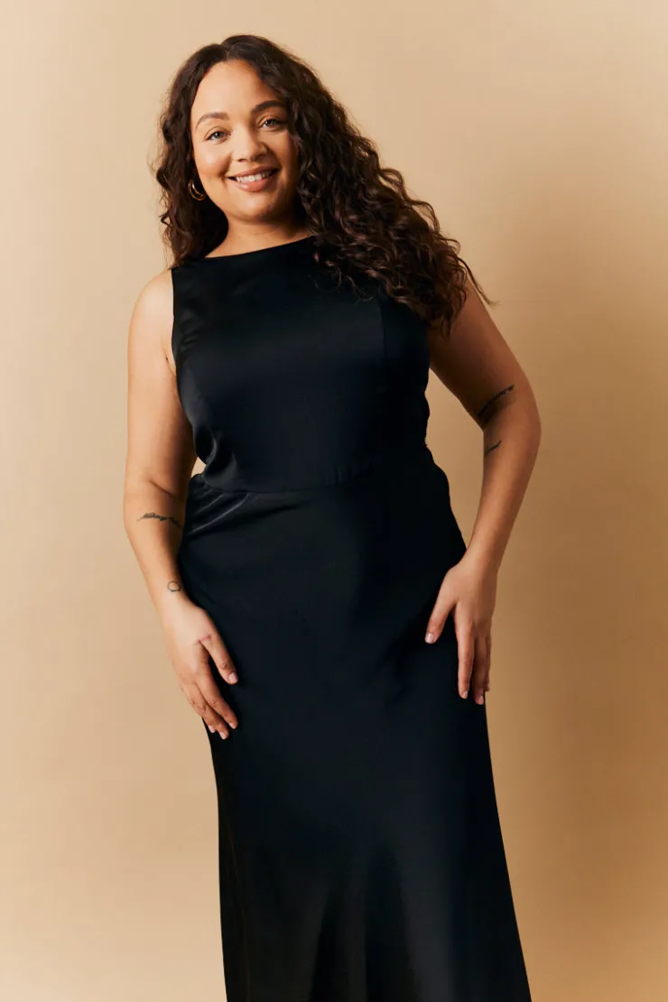 Hot In The Style Satin Cowl Back Maxi Dress Black