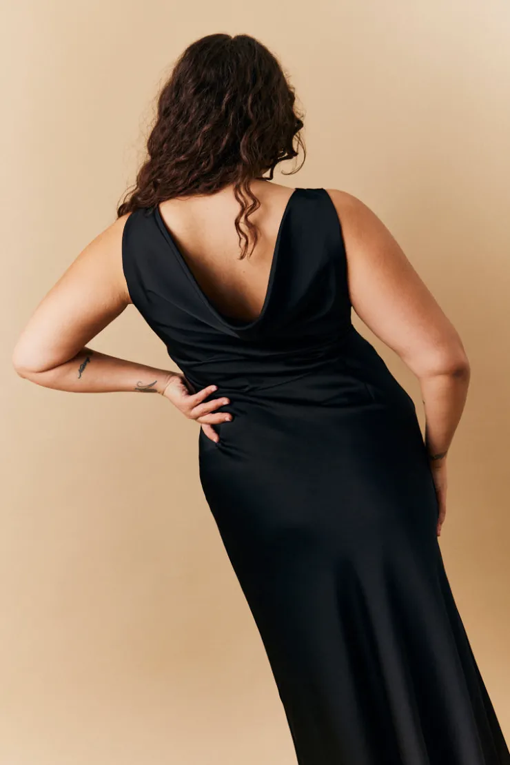 Hot In The Style Satin Cowl Back Maxi Dress Black