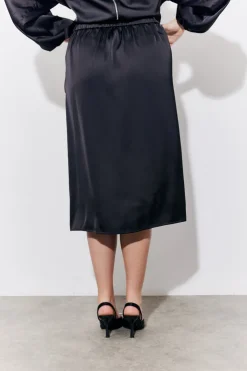 Hot In the Style Satin Wrap Midi Skirt Black