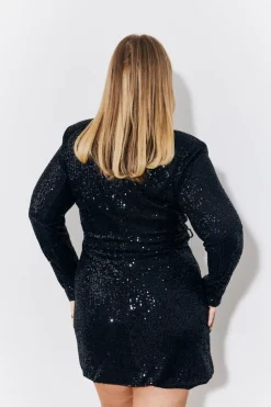 Hot In the Style Sequin Belted Blazer Dress Black