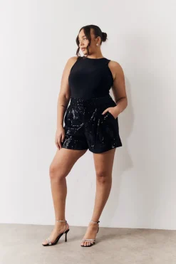 Online In the Style Sequin Boxy Shorts Black