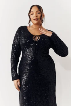 In the Style Sequin Long Sleeve Maxi Dress Black