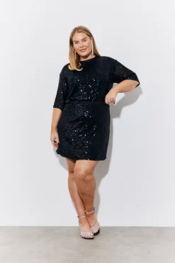 Outlet In the Style Sequin T-Shirt with Satin Bow Back Black