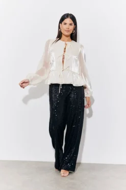 Outlet In the Style Sequin Wide Leg Trouser Black