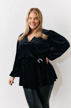Online In the Style Studded Velvet Blouse Black