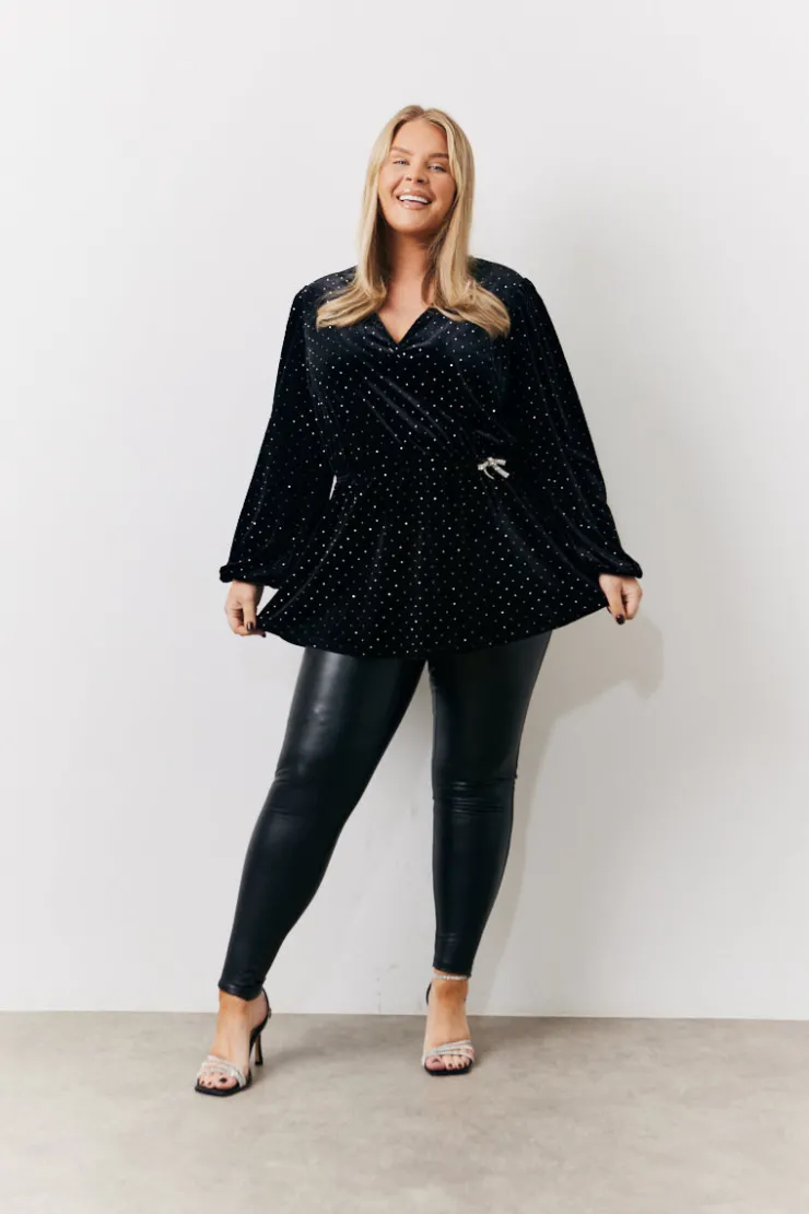 Online In the Style Studded Velvet Blouse Black