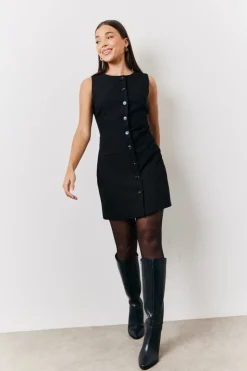 New In The Style Tailored Button Through Mini Dress Black