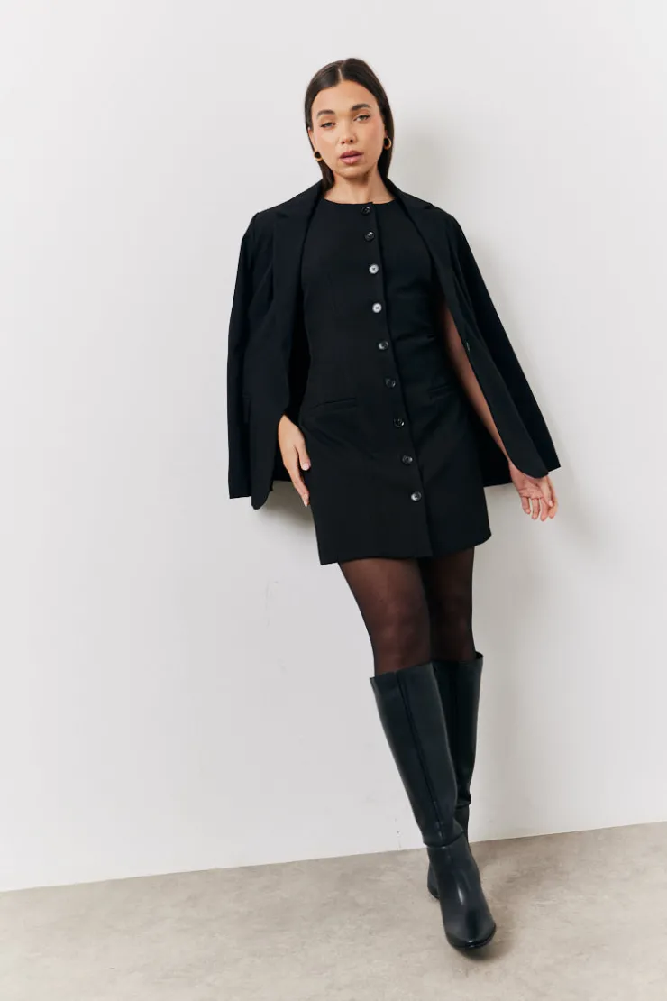 New In The Style Tailored Button Through Mini Dress Black