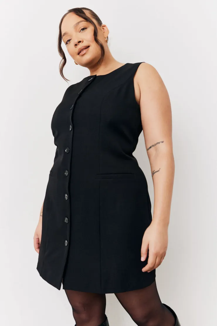 New In The Style Tailored Button Through Mini Dress Black