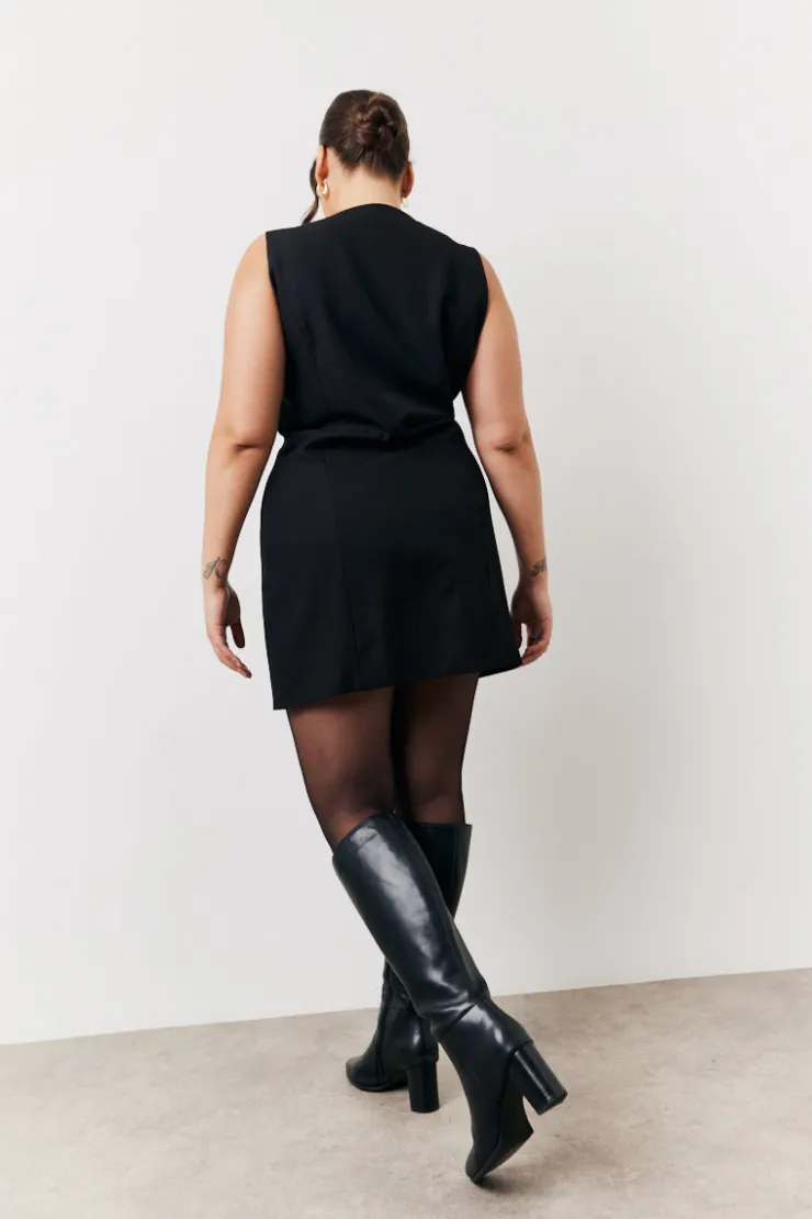New In The Style Tailored Button Through Mini Dress Black