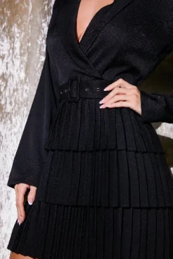 Clearance In the Style Blazer Dress With Pleated Skirt Black